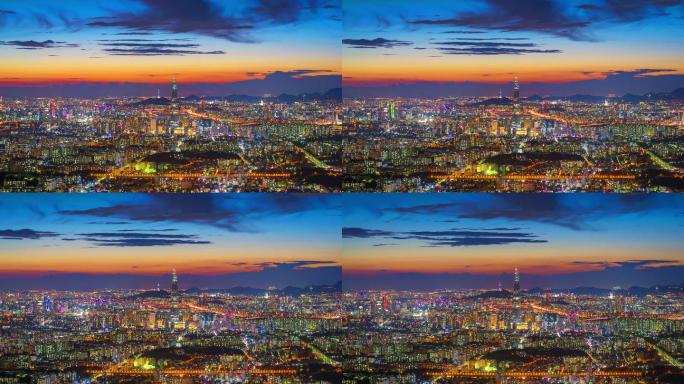 韩国首尔市的时间落日