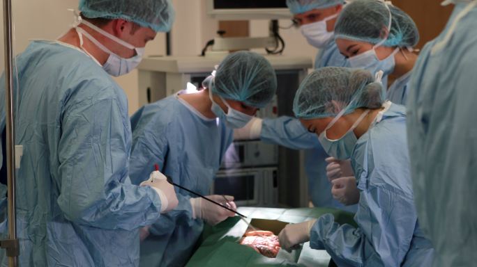 医学生在模型上练习外科手术