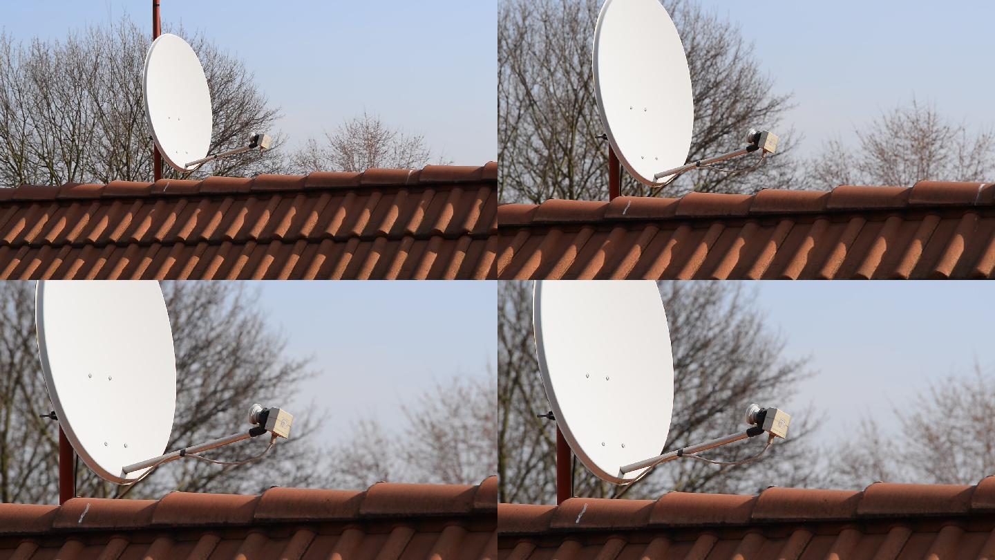 屋顶上的卫星天线雷达信号通讯