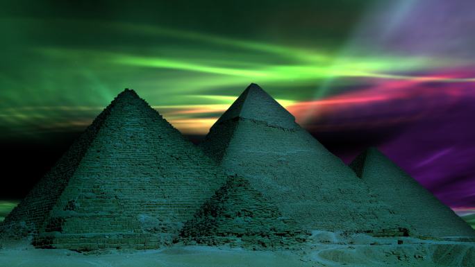 吉萨埃及金字塔后面的北极光