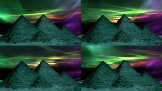 吉萨埃及金字塔后面的北极光