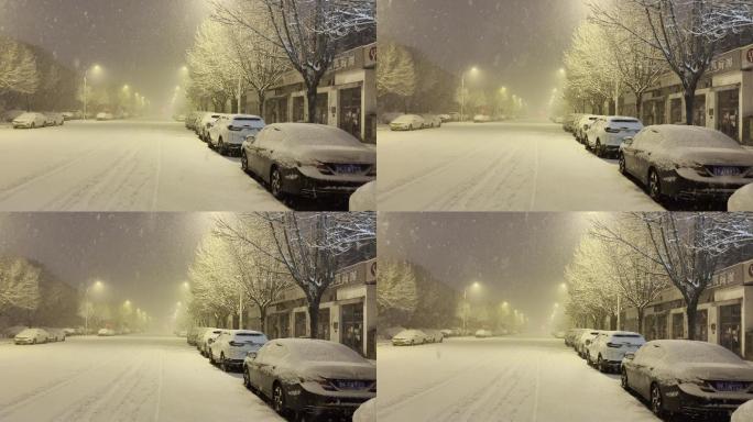 城市暴雪下雪汽车积雪画面固定画面积雪