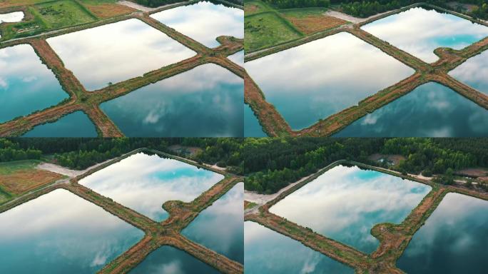 鸟瞰滞留池水池水田乡村