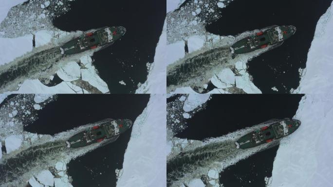 海船驶入冰层破冰冰川南极