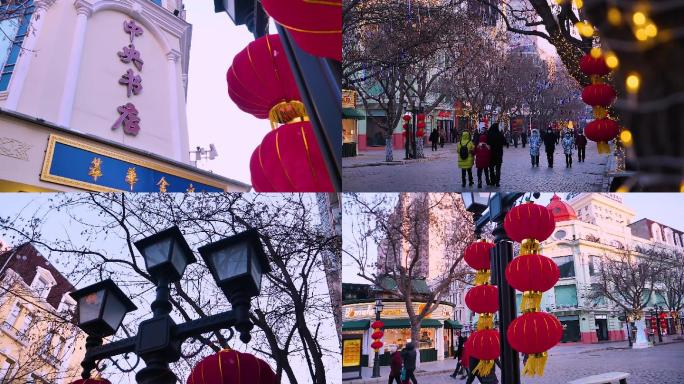 冬季东北过年节日氛围街景人群素材