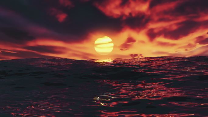 红色美丽的日落在海洋上