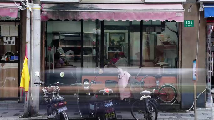 上海街边早餐店延时拍摄生活气息