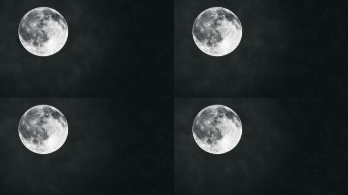 雾霾中明亮的满月月夜星空圆月十五的月亮