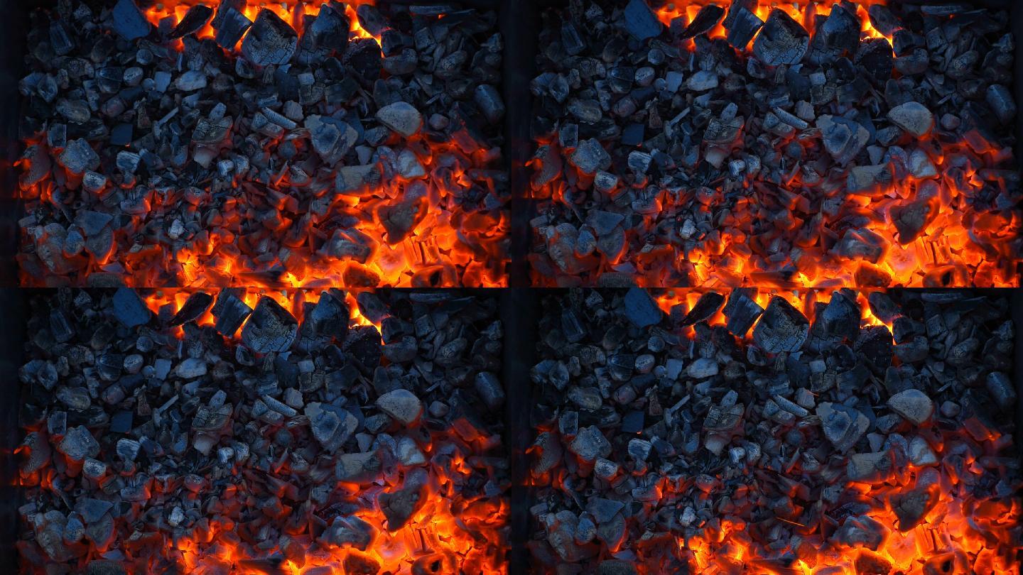 在火盆烤架中燃烧煤炭。
