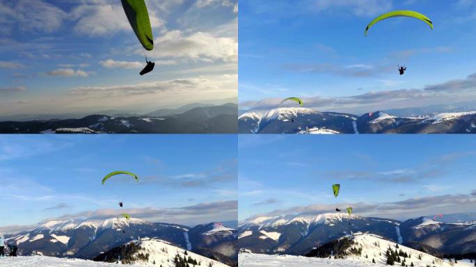 在阿尔卑斯山脉上空的滑翔伞训练