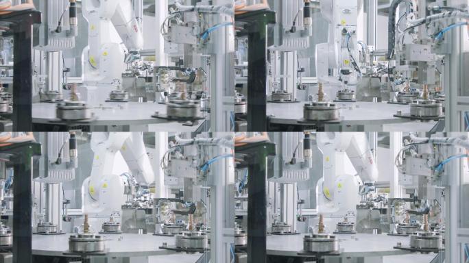 在自动化装配线上制造零件的先进机器人机器