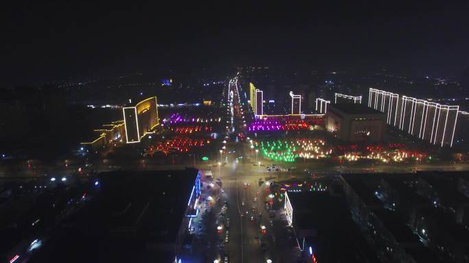 河北霸州市政府广场新年灯光夜景航拍