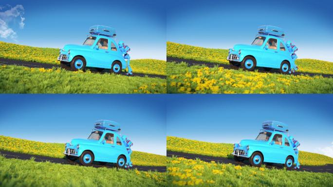 机器人推着汽车走电动汽车卡通效率