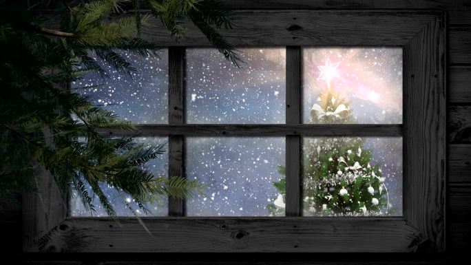 透过窗户看冬天的景色