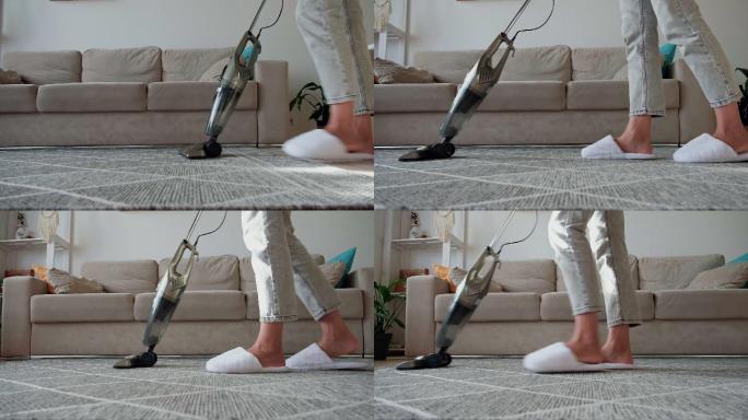 用立式真空吸尘器清洁地毯