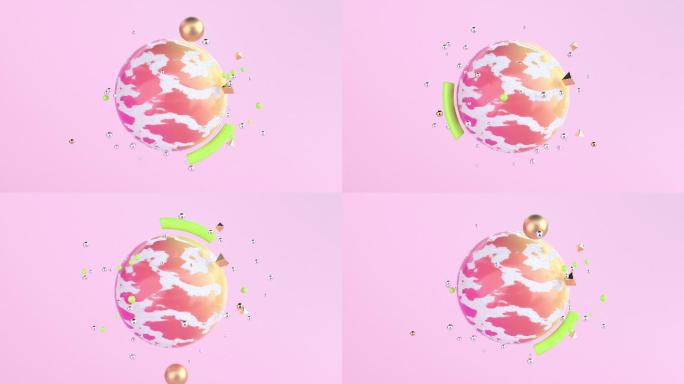 金色球体3d渲染粉色球引力