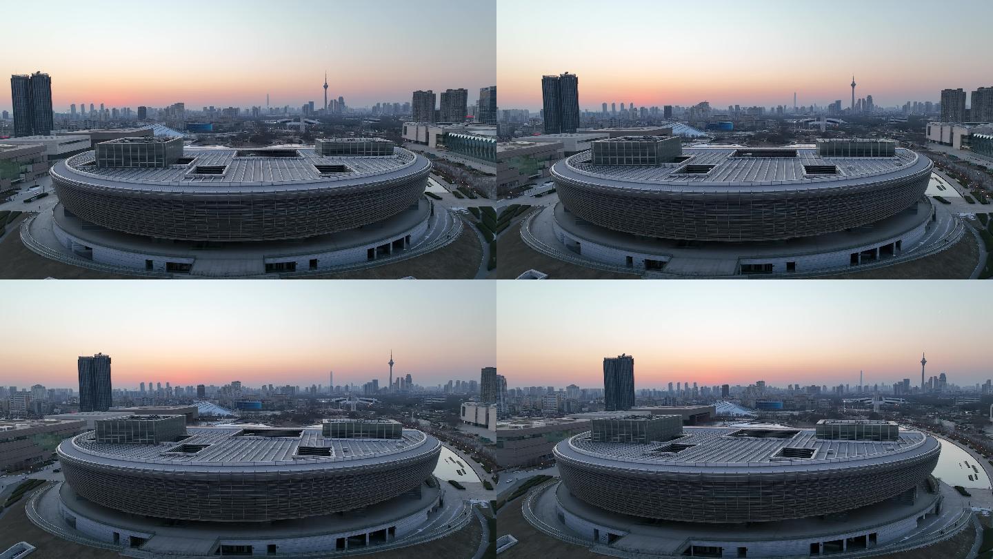 天津银河文化中心大剧院 夕阳环绕航拍