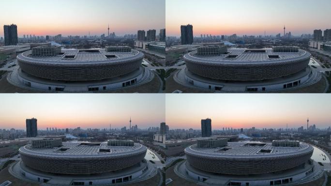 天津银河文化中心大剧院 夕阳环绕航拍