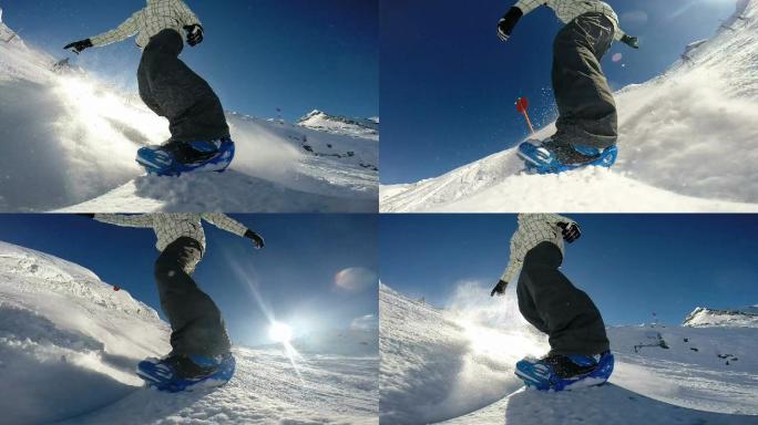 高山滑雪板运动员在赛道上