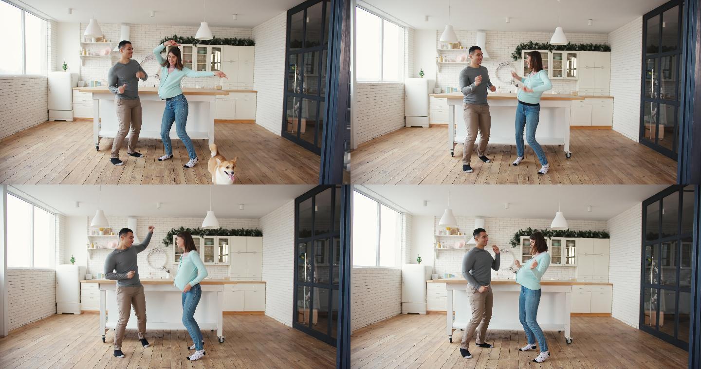 男人和女人在家里有趣地跳舞