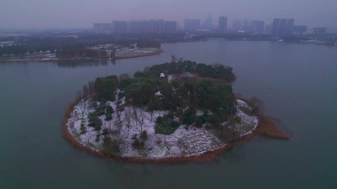 桐乡凤凰湖雪景航拍