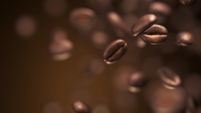 咖啡豆慢动作下落微距
