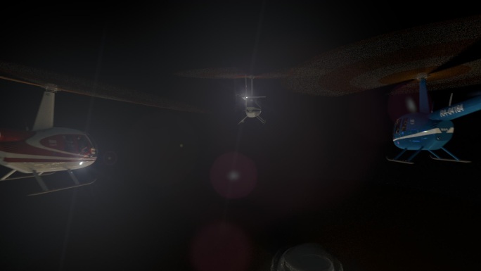 在夜空中飞行的直升机