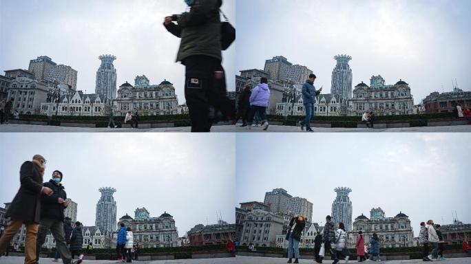 4K超清上海外滩建筑延时人群摄影