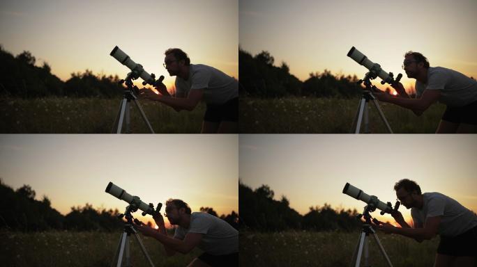 用望远镜观察星星和月亮的天文学家