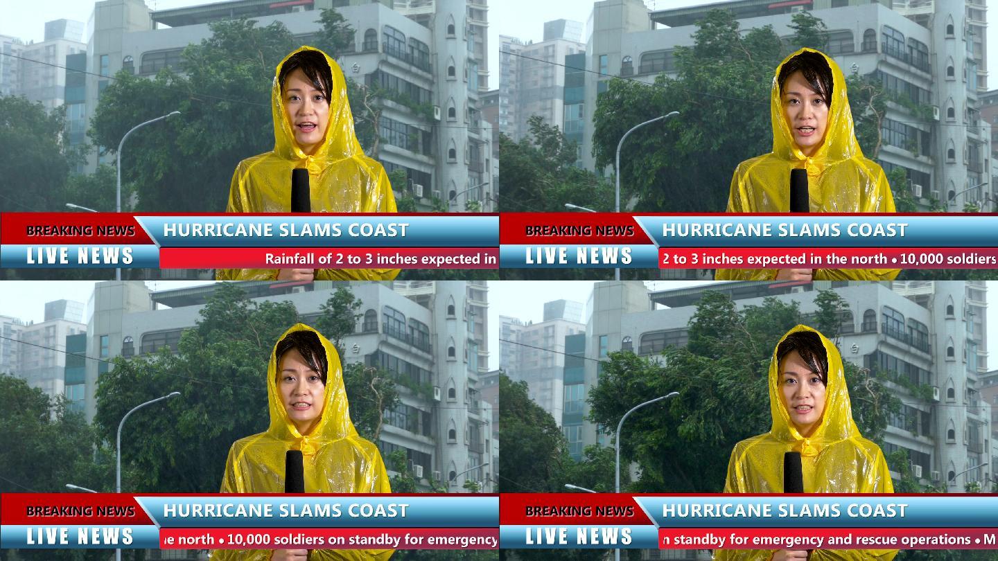 亚洲女电视台天气记者报道飓风