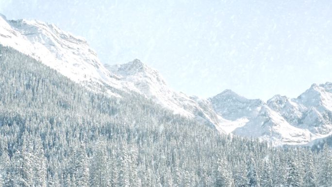 山上下雪雪天雪景冬季飘雪冬天雪山