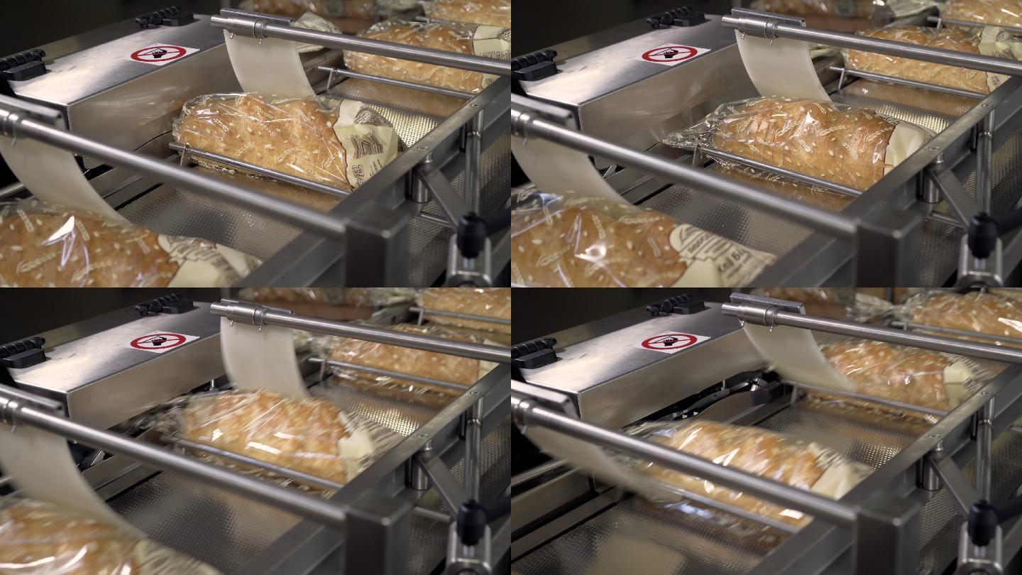 工厂里的切片面包过程工艺流程机械化加工线