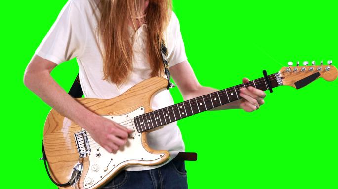 弹电吉他的吉他手绿幕抠像合成素材元素音乐