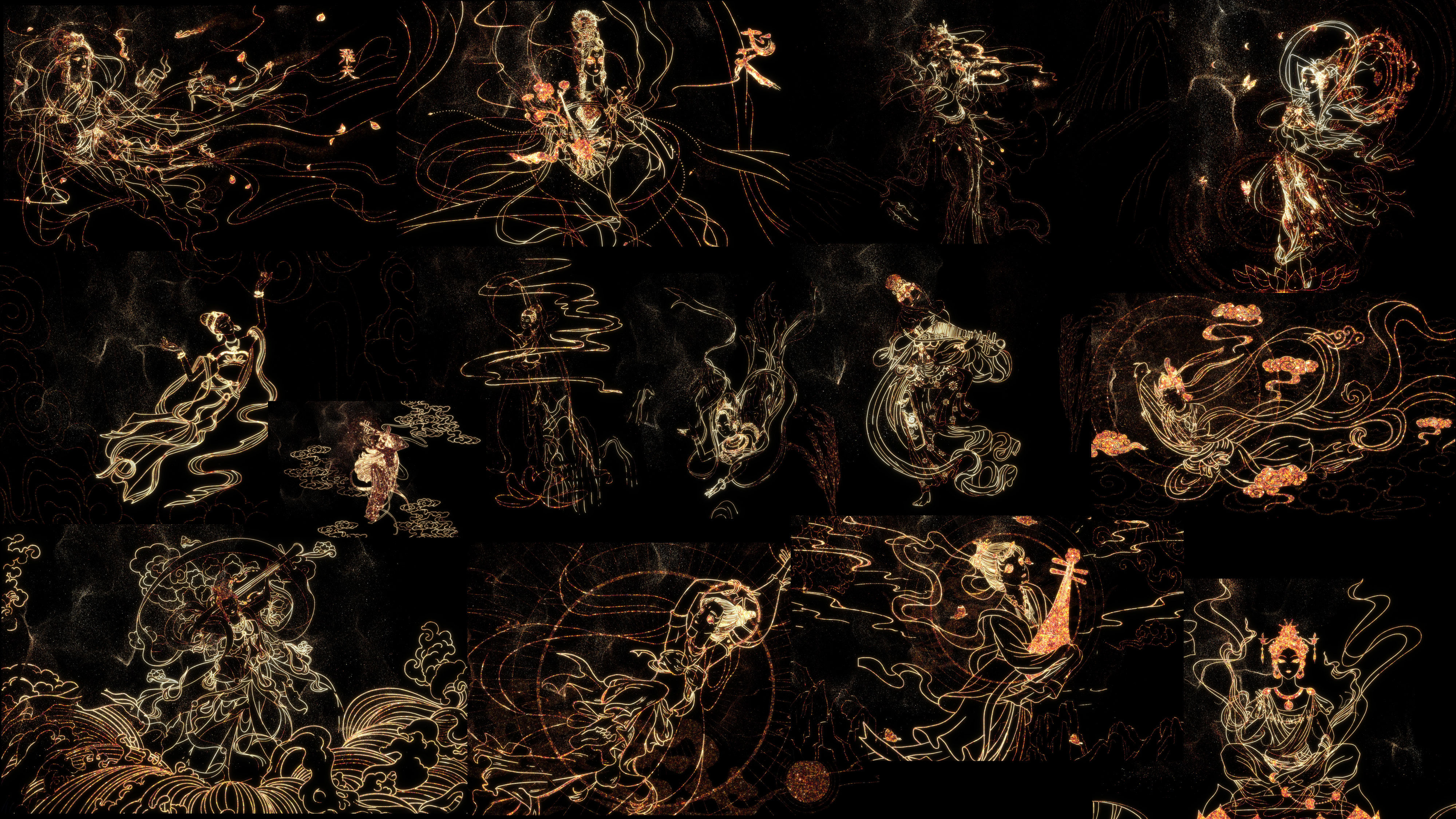 敦煌飞天人物金色粒子元素素材