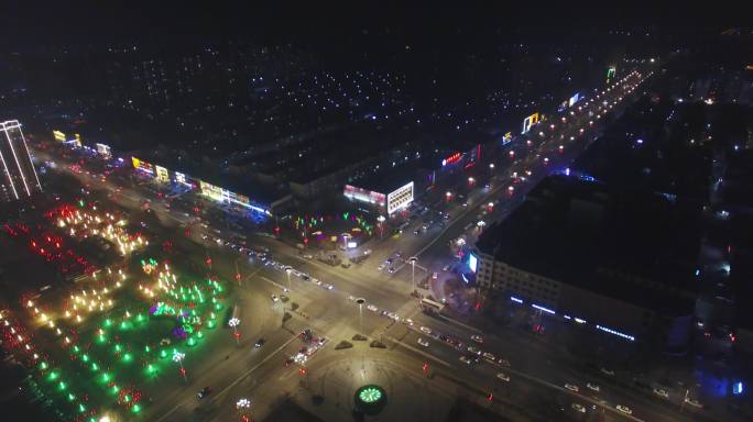 河北霸州城市道路交通冬季夜景航拍