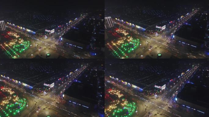 河北霸州城市道路交通冬季夜景航拍