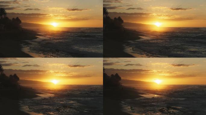夏威夷日落海滩的落日