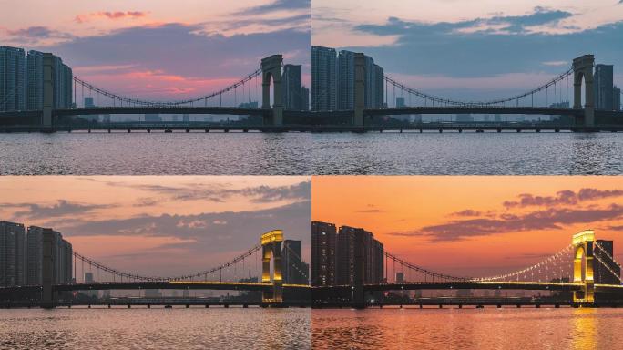 珠海城市风光南屏二桥日落夜景延时