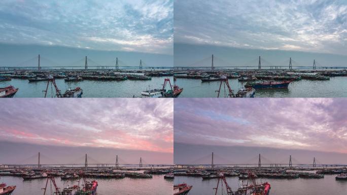 珠海洪湾中心渔港与洪鹤大桥日转夜延时4K