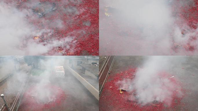 实拍放鞭炮后纸屑 燃放的鞭炮 节日气氛