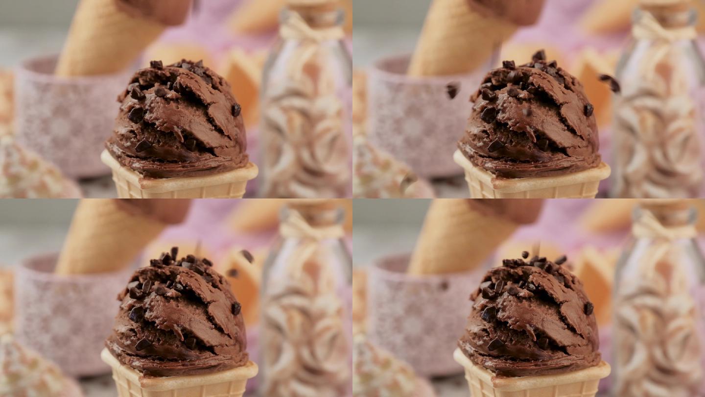美味的巧克力冰淇淋甜点