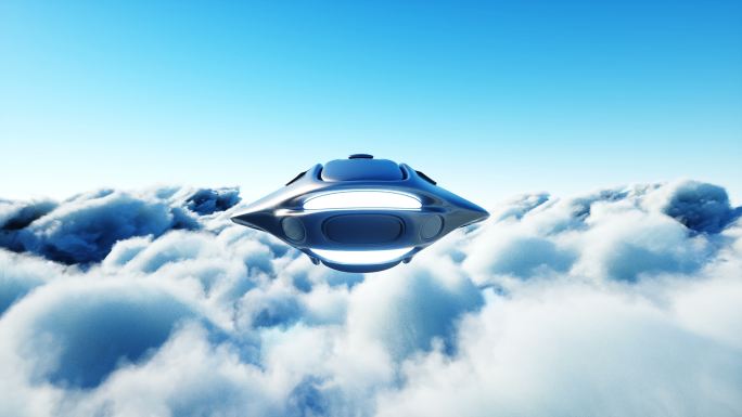 未来科幻飞船在云层中飞行