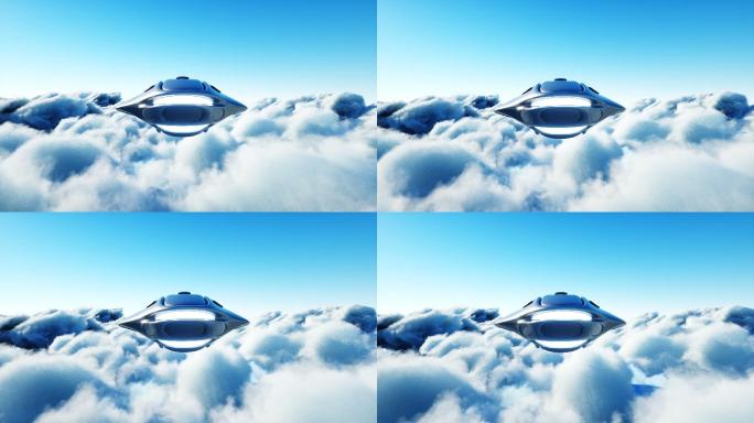 未来科幻飞船在云层中飞行