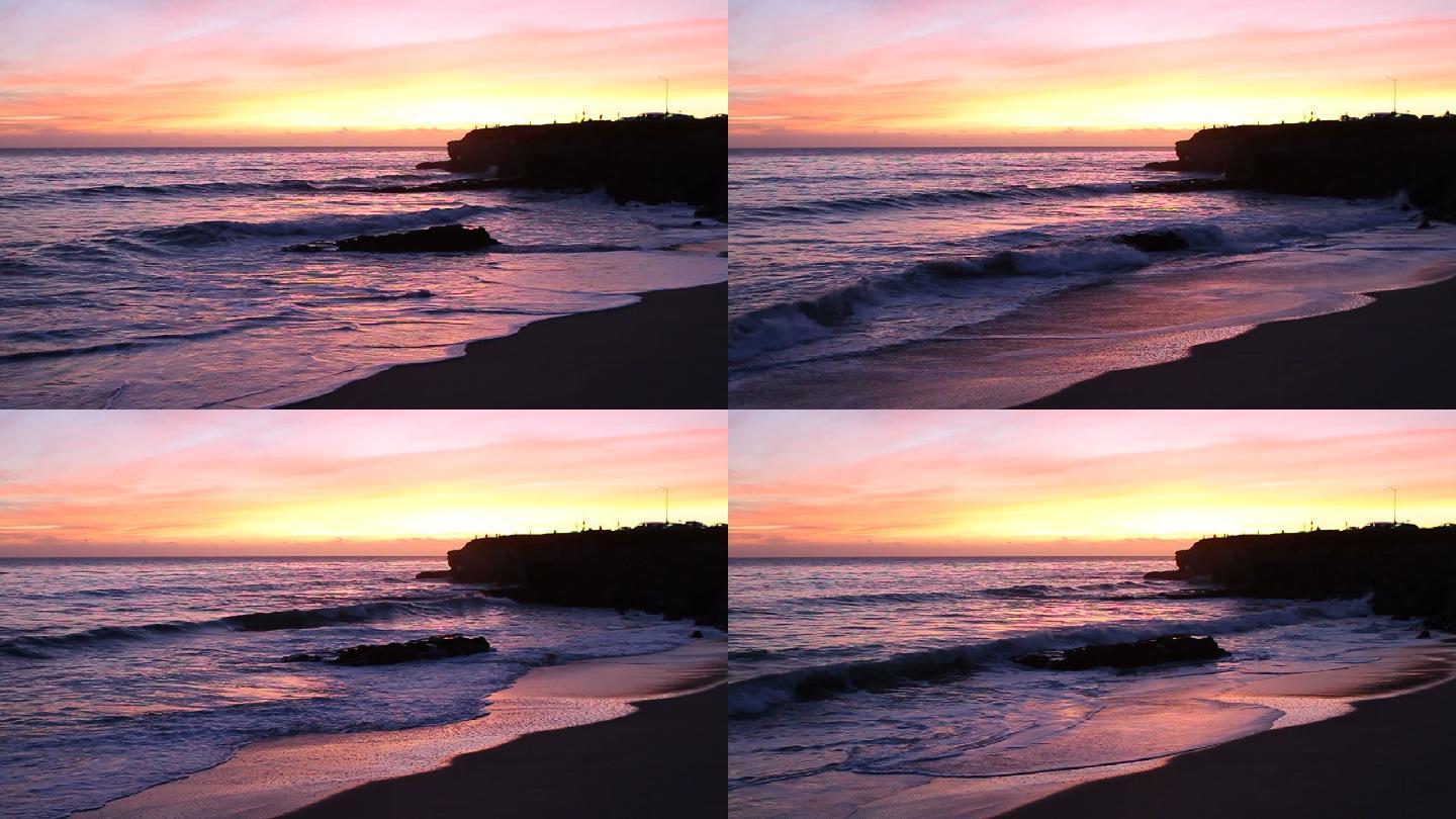 日落时圣克鲁斯海滩波浪起伏
