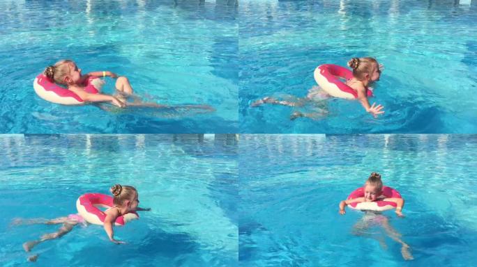 游泳池里的小女孩旅游女孩泼水