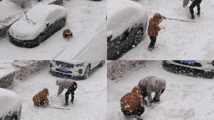 大雪纷飞儿童玩雪