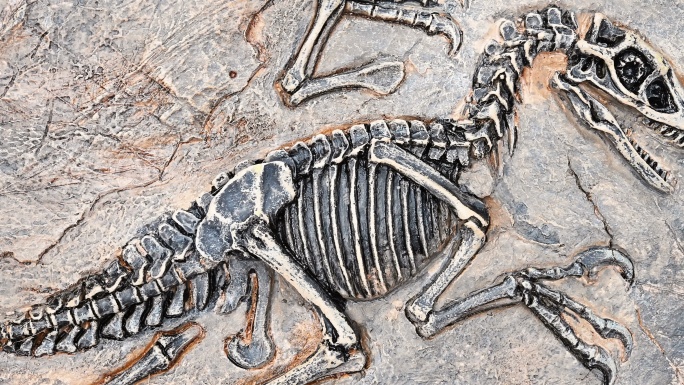 俯视恐龙骨骼化石及细节