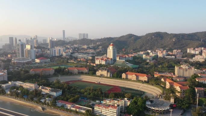 厦门航拍双子塔+厦门大学前景4K