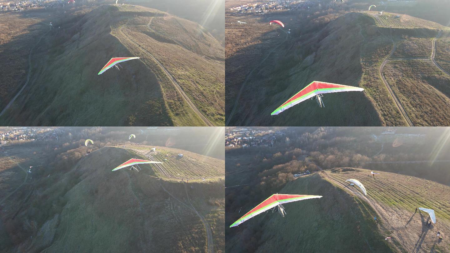 滑翔机在空中飞行航拍滑翔伞运动户外极限运
