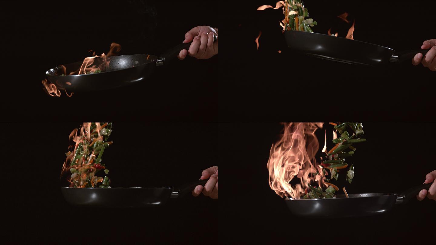 慢动作烹饪的火焰大厨炒菜做饭做菜厨艺国宴